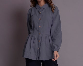 Handmade Flared Linen Peplum Top: Loose Fit Summer Shirt