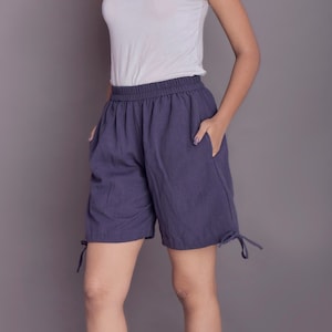 Drawstring adjustable Linen shorts for women, Shorts with pockets, Summer shorts, Beach shorts for women -(18)