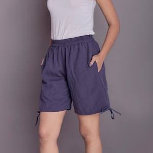 Shorts de lino ajustables con bolsillos: ropa de playa de verano para mujer