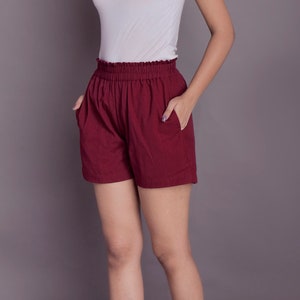 Ladies Linen Shorts Womens Summer Pocket Holiday Stretch Short Elastic Waistband 