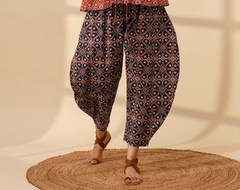 Printed Linen Balloon Pants with Pockets: Relaxed Hippie Trousers