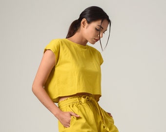 Oversized Linen Crop Top: Soft Washed Blouse