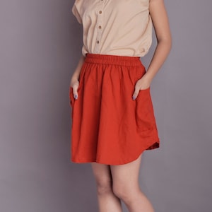 Lava Linen Mini Skirt: Apple Cut, Elastic Waist
