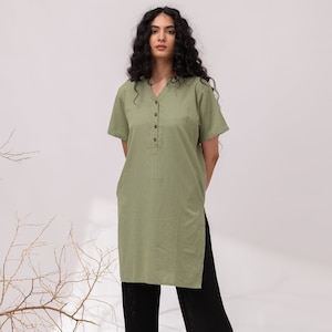 Linen Kurta Shirt with Pockets: Soft Washed Indian Tunic