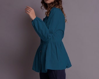 Loose Linen Peplum Top: Women's Washed Comfortable Shirt