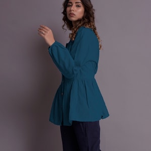 Linen Peplum Top for Women | Loose Peplum Shirt | Oversized Linen Shirt | Gathered Linen Shirt | Washed Comfortable Linen Shirt