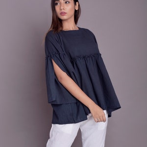 Handmade Linen Peplum Top: 3/4 Sleeve Back Tie Tunic