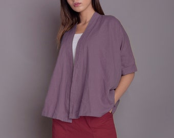 Handgemaakt linnen kimonojack: overslagtop dames, oversized blouse