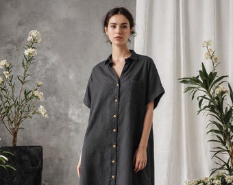 Linen Long Shirt Pant Set: Women's Relaxed Fit Pajama Set