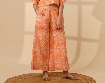 WIDE LEG PANTS With Pockets | Printed Relaxed Pants | Palazzo Pants | Skirt Like Pants | Loose Linen Trousers | Casual Linen Pants