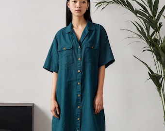 Teal Blue Linen Blend Shift Dress | Casual Summer Tunic With Pockets - Etsy Teal Blue Linen Blend Shift Dress | Casual Summer Tunic With Pockets - Etsy