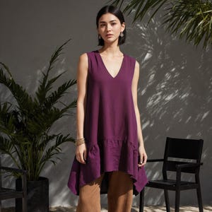 Linen Tunic Dress: Sleeveless V-Neck Summer Kurta