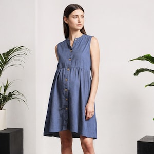 Linen Maternity Sleeveless Dress with Front Buttons | Button Down Linen Dress | Comfortable Stylish Pregnancy Wear | Mom To Be Dress