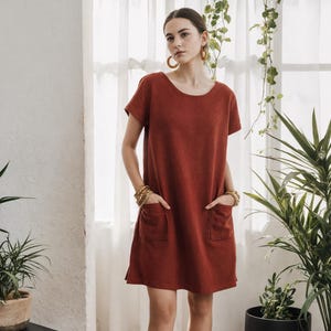 Linen Mini Dress with Pockets: Relaxed A-Line, Custom Made
