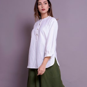 Linen blouse for women, Half placket shirt, White shirt for women, Linen Tunic for Women -(68)