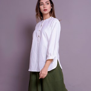 Linen Blouse for Women | Half Placket Linen Shirt | White Linen Shirt for Women | Casual Linen Tunic Top | Lightweight Comfortable Shirt(68)