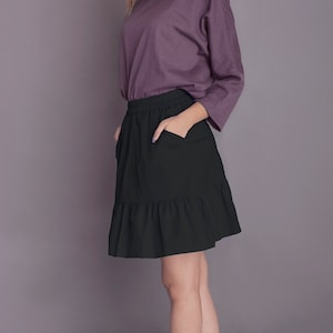 Ruffle Linen Mini Skirt with Pockets