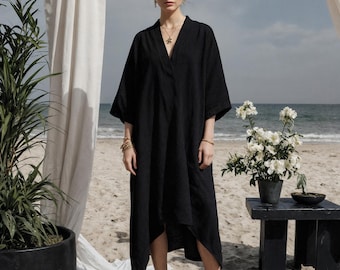 Linen High Low Tunic Dress | Comfortable Tunic with V Neck