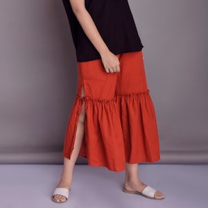 Sharara Pants | Indian Pants | Side Cut Pants | Ruffle Linen Pants | Frilled Pants | Drawstring Wide Leg Pants | Festive Ethnic Wear - (173)