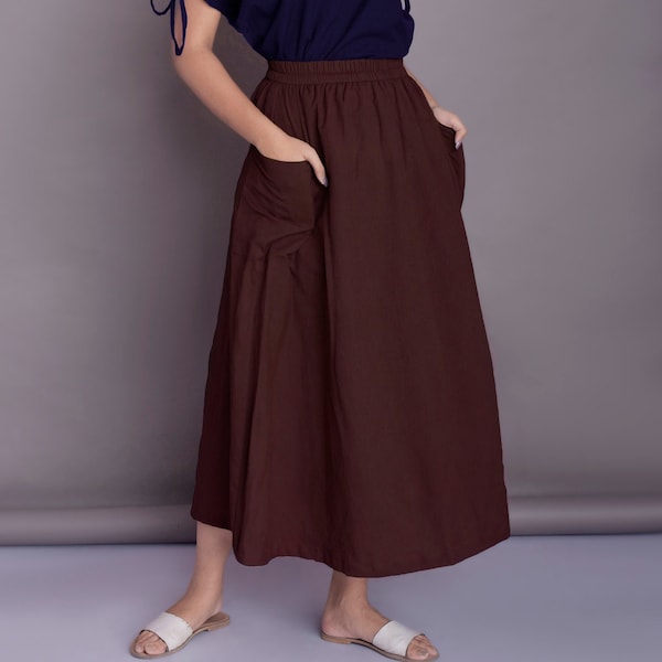 Jupe Maxi en lin, jupe à poches plaquées, jupe en lin décontractée, jupe pleine longueur, jupe en lin pour femme - faite sur mesure par Modernmoveboutiique