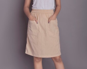 Linen Midi Skirt with Patch Pockets
