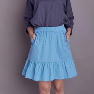 Mini Ruffle Skirt, Skirt with Pockets, Frill Linen skirt for women, Linen Mini skirt, Gather skirt -(126)