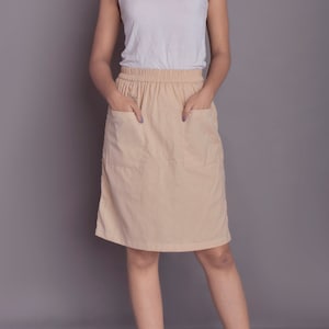 Linen Midi Skirt with Patch Pockets