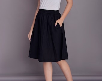 Linen Midi Skirt, Knee Length skirt, Linen Skirt, Skirt with Pockets, Plus size skirt -(1)