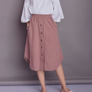 Apple cut Button Down Linen Skirt, Long Linen Skirt, Front button skirt, Buttoned skirt with pockets -(131)