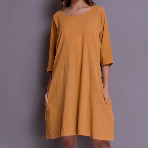 Casual Linen Dress With 3/4th Sleeves Loose Linen Dress With Etsy