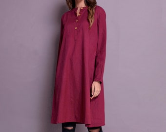 Kurti in lino: camicia indiana a maniche lunghe da donna
