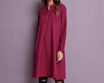 Long Shirt for Women, Indian Kurta, Kurti for Women, Linen Washed Soft Shirt, Linen Kurta -(61)