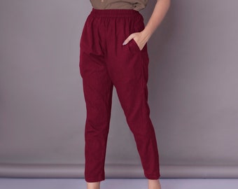 Handmade Tapered Linen Pants: Casual Office Trousers with Pockets