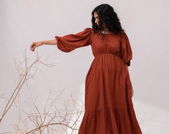 White Linen Maxi Dress - Empire Waist, Ruffle Sleeves - Etsy