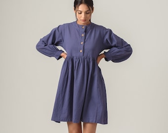 Linen Ruffle Mini Dress: Button Down Summer Flowy Dress