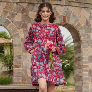 Linen Puff Sleeve Dress | Midi Dress | Dress with Pockets | Button Down Dress | High Waist Dress | Loose Floral Dress | Printed Spring Dress