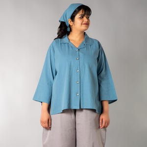 Linen Cuban Collar Shirt | Casual Linen Shirt | 3/4 Sleeve Linen Shirt | Office Shirt | Plus Size Linen Shirt | Linen Shirt for Women