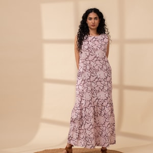 Handblock Printed Maxi Dress with Pockets | Sleeveless Linen Cotton Maxi Dress | Ankle Length Summer Dress | Flowy Casual Dress