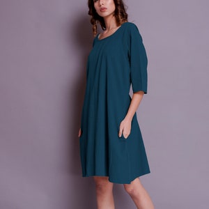 Handmade Linen Midi Dress: 3/4 Sleeve Loose Fit Summer Dress