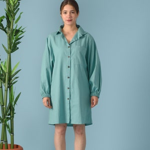 Handmade Linen Shirt Dress: Oversized Balloon Sleeve Cotton Blend