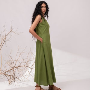 Sleeveless Linen Maxi Dress V Neck with Pockets in 50+ Colors