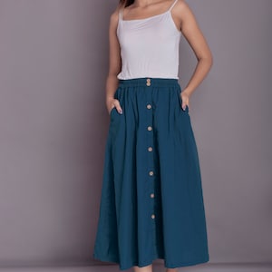 Buttoned skirt with pocket, Button opening skirt, Long Linen Skirt, Front button skirt, Midi skirt -(2)