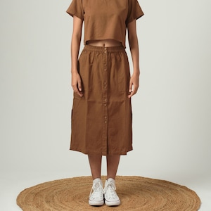 Straight skirt with buttons, Button down skirt, Buttoned skirt with pocket, Linen button skirt, Midi skirt, Linen skirt with slit-(5)