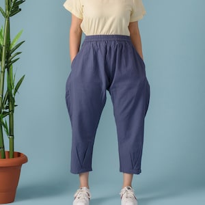 Linen Balloon Culottes | Linen Baggy Trousers for Women | Box Pleat Pants | Wide Leg Linen Bottoms | Comfortable Pants with Pockets - (114)