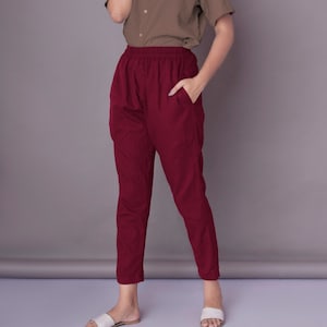 Handmade Tapered Linen Pants: Casual Office Trousers with Pockets