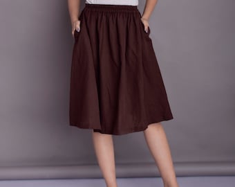Midi Linen Skirt, Skirt with Pockets, Linen skirt for women, Knee Length skirt, Plus size skirt -(1)