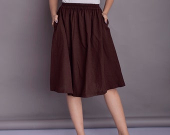 Midi Linen Skirt | Skirt with Pockets | Linen Skirt for Women | Knee Length Skirt |  Everyday Casual Skirt | Plus Size Linen Skirt