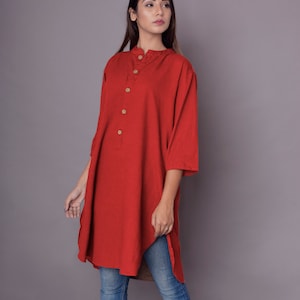 Linen Shirt Dress: Women's Long Sleeve Kurta Style