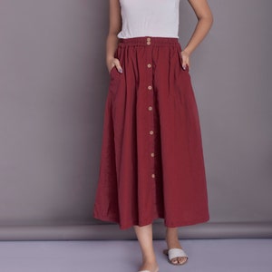 Button opening skirt, Buttoned skirt with pocket, Long Linen Skirt, Front button skirt, Midi skirt -(2)