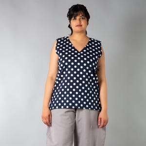 Basic Blouse | Side Slit Top | Casual Linen Cotton Blouse | Everyday Summer Blouse | Minimal Linen Shirt | Sleeveless Polkadot Top